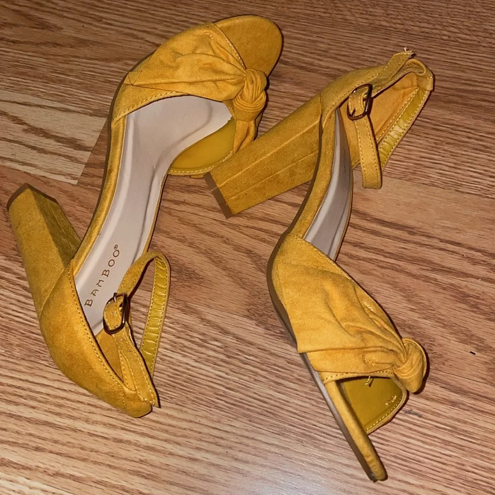 BAMBOO Mustard Yellow Heels with Bow Accent - Picture 8 of 15